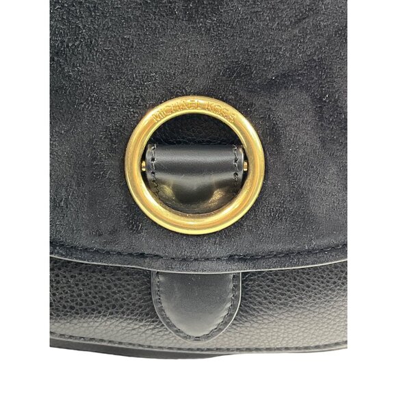 Michael Kors Women's Black Leather Suede & Gold Tone Hardware Handbag Sz M - Picture 6 of 13